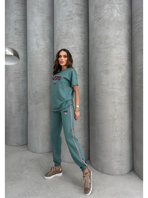 GUESS спортивный костюм женский с футболкой, зеленый, фото 4