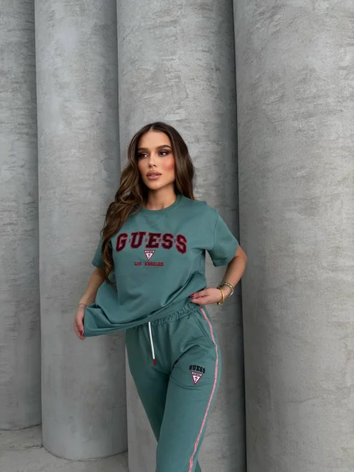 GUESS спортивный костюм женский с футболкой, зеленый, фото 7