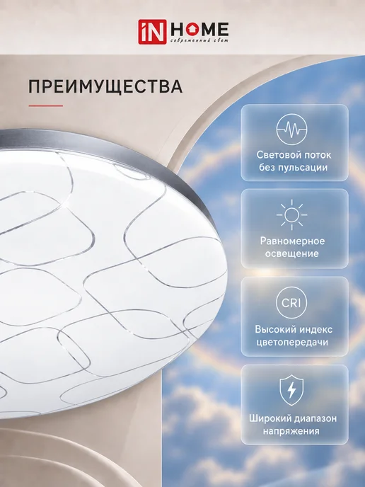 IN HOME Люстра потолочная светодиодная 95Вт холодный свет, 95 Вт, фото 3