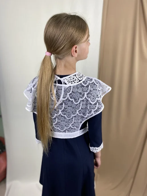 Natali-style Фартук школьный белый на выпускной последний звонок парадный, белый, фото 6