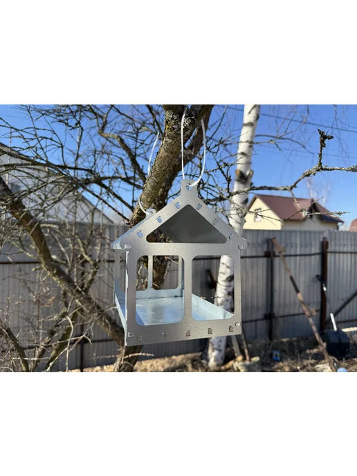 METALLN1 Домик-кормушка для птиц металлическая разборная, серый, фото 7
