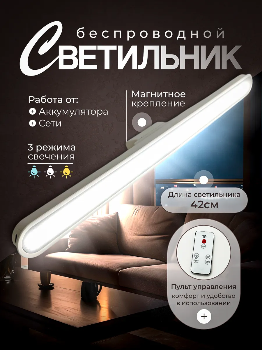 Светильник настенный беспроводной на магните с пультом