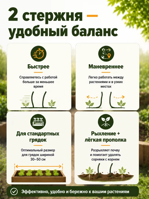 Благодатное земледелие Рыхлитель садовый 2-х стержневой, зеленый, фото 3
