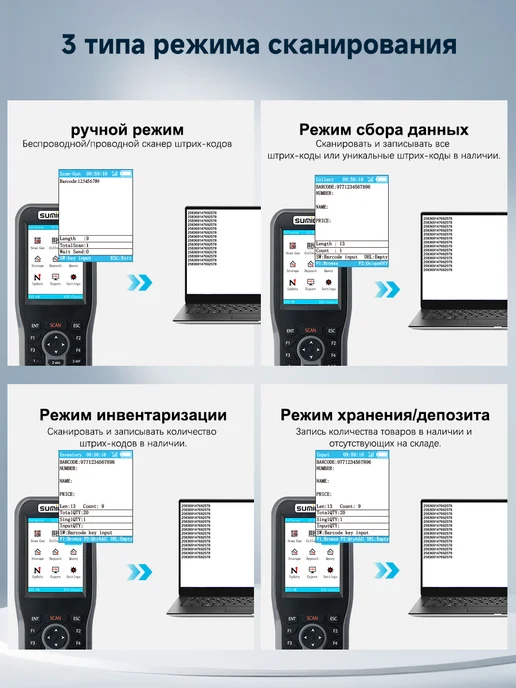 Сканер инвентаризации QR Sumicor 1D и 2D, экран 2. 8 дюйма, вариант, фото 3