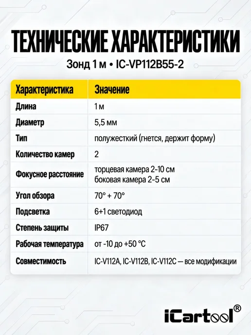 ICARTOOL Зонд для видеоэндоскопа IC-VP112B55-2, черный, фото 3