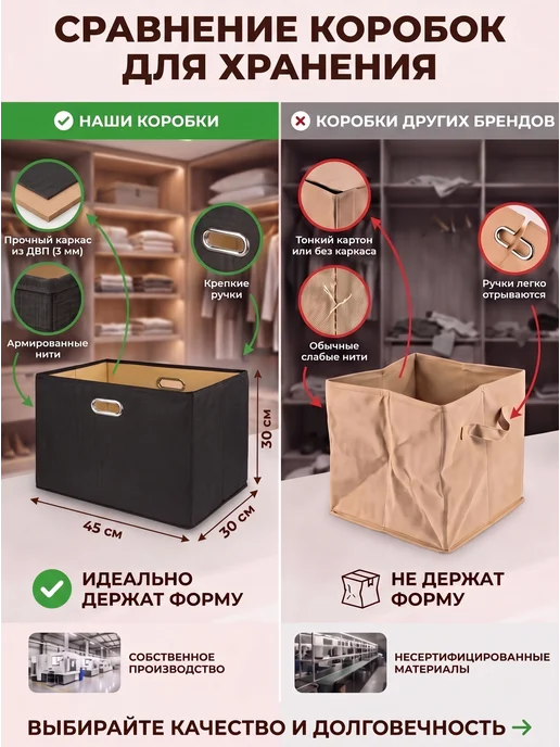 BOXXESS Коробка для хранения вещей ДВП, 45х30х30 см, 45x30x30 см, фото 4