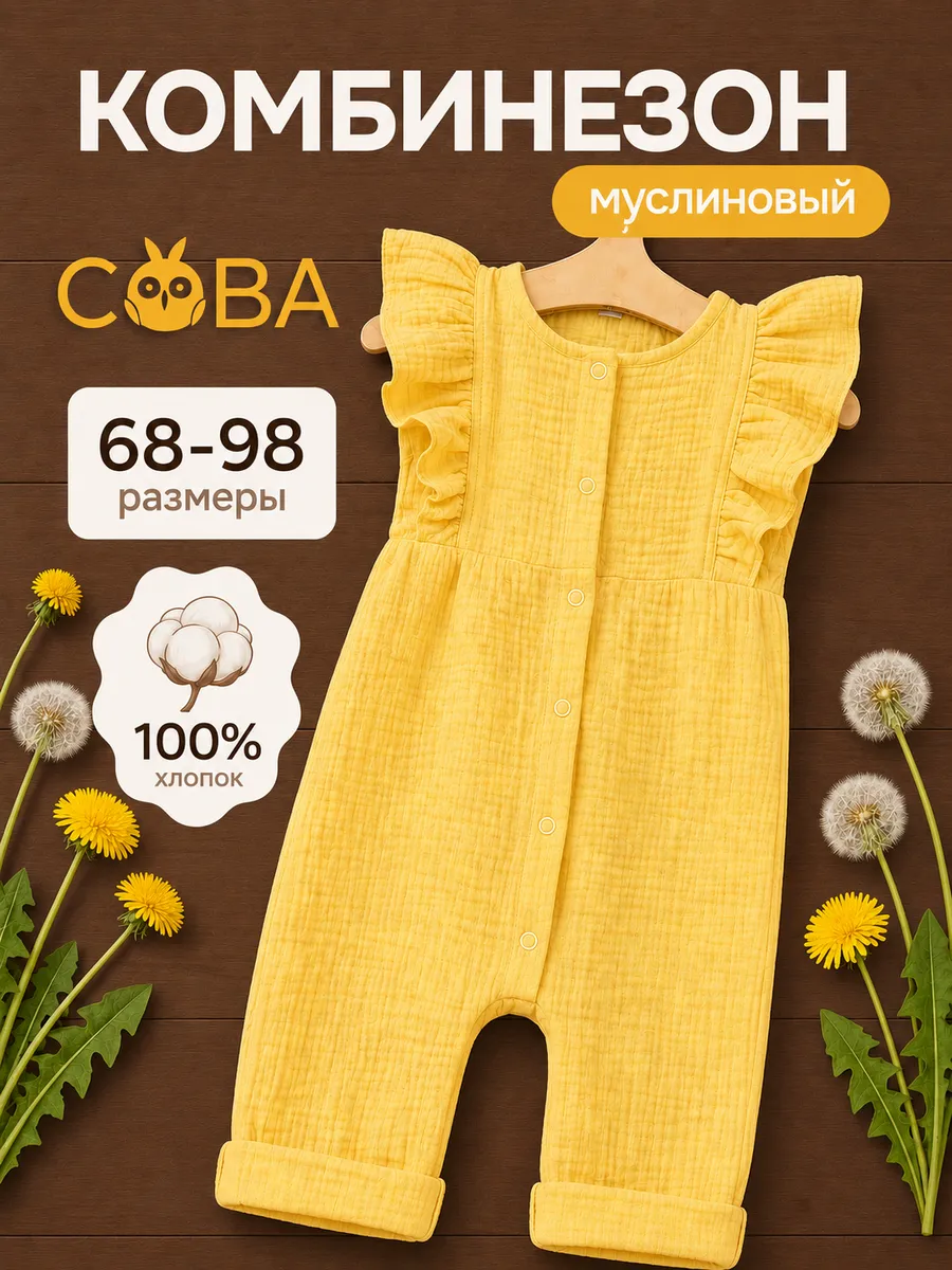 Муслиновый костюм для девочки песочник комбинезон