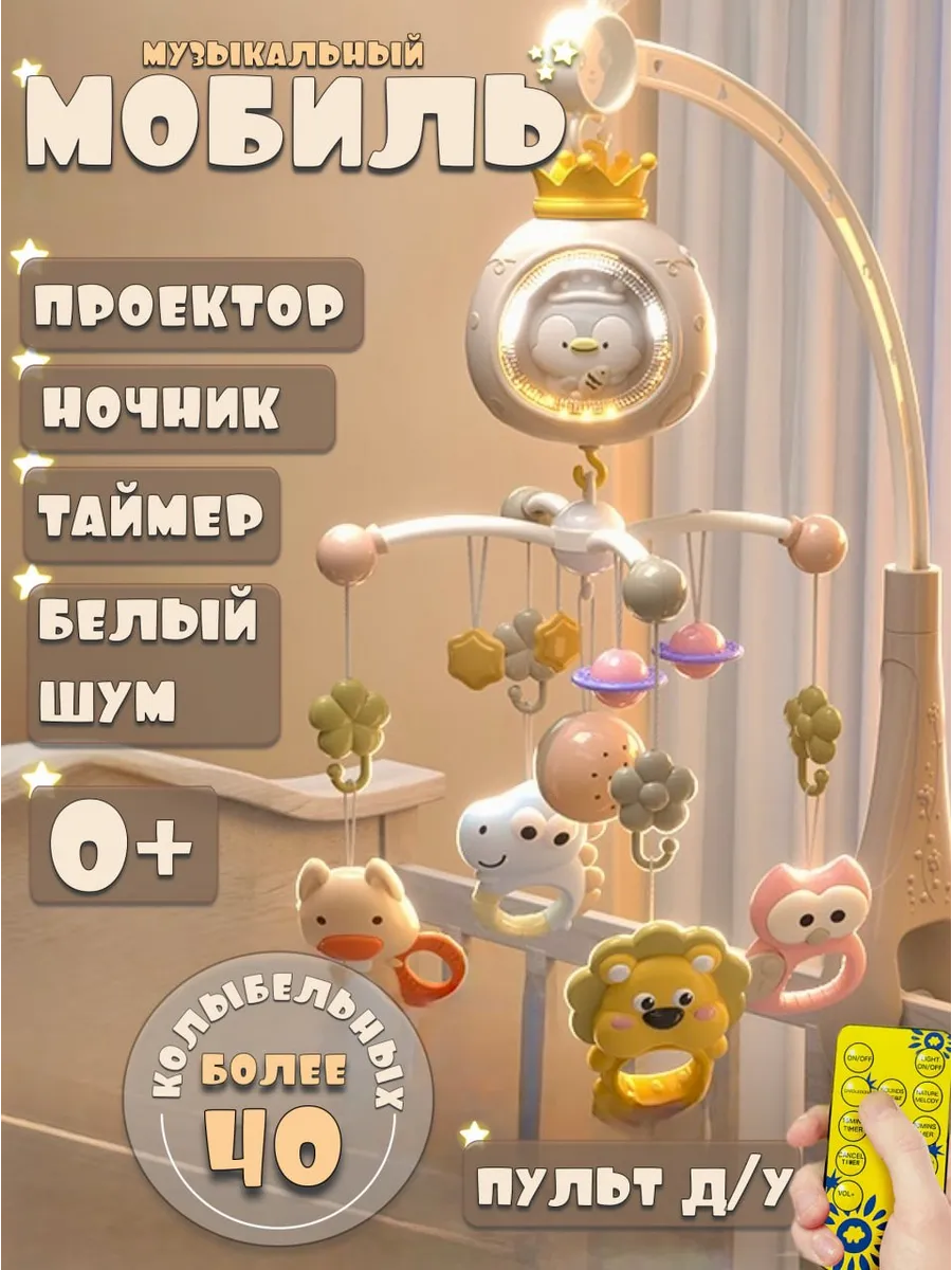 Музыкальный мобиль с проектором и ночником для новорожденных