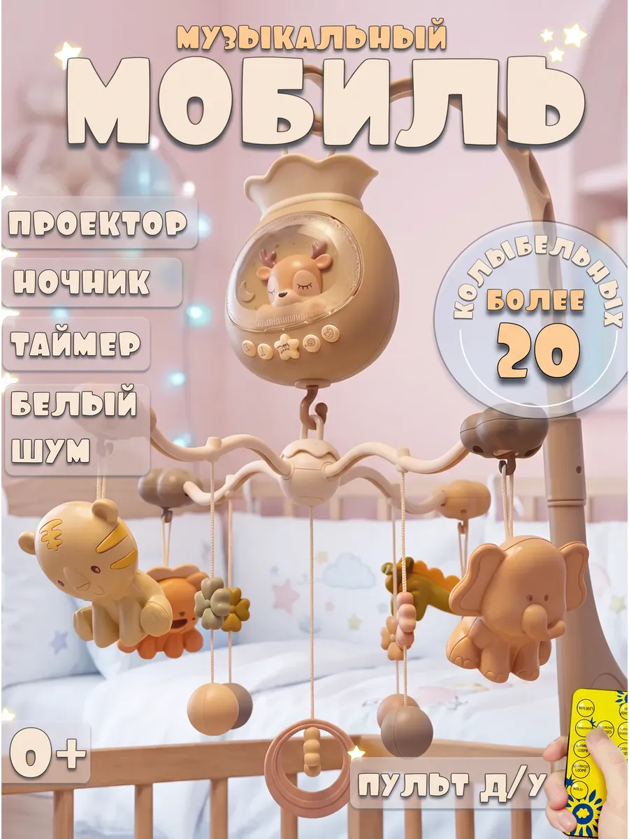 Музыкальный мобиль с проектором и ночником для новорожденных