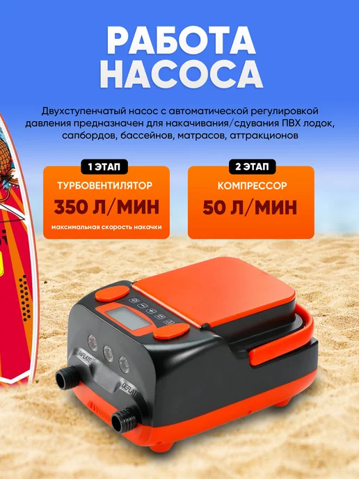 Electric Air Pump Насос аккумуляторный для Сап борда и лодки ПВХ HT-790, черный, фото 3