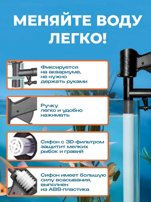 VoLoMarket Грунтоочиститель для аквариума c сифоном и скребком (40-80), вариант, фото 2