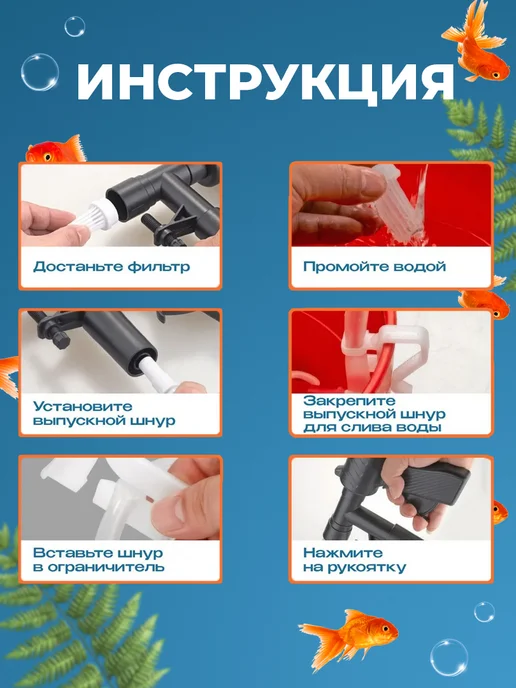 VoLoMarket Грунтоочиститель для аквариума c сифоном и скребком (40-80), вариант, фото 4