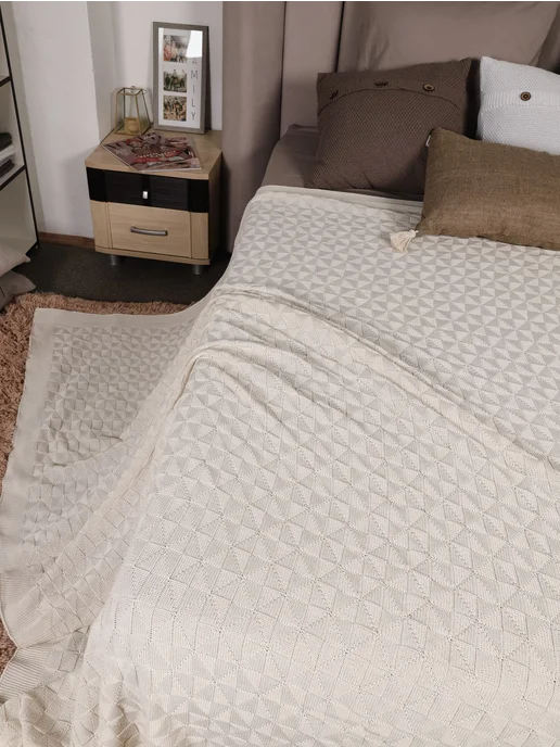 KING PLAID Плед вязаный на кровать диван 200х220 см, 200x220 см, фото 7