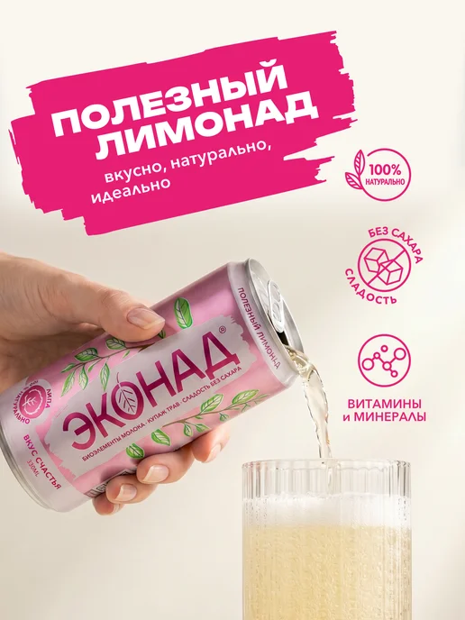 Эконад Лимонад без сахара натуральный напиток Вкус Счастья, 12 шт, 12 шт, фото 2