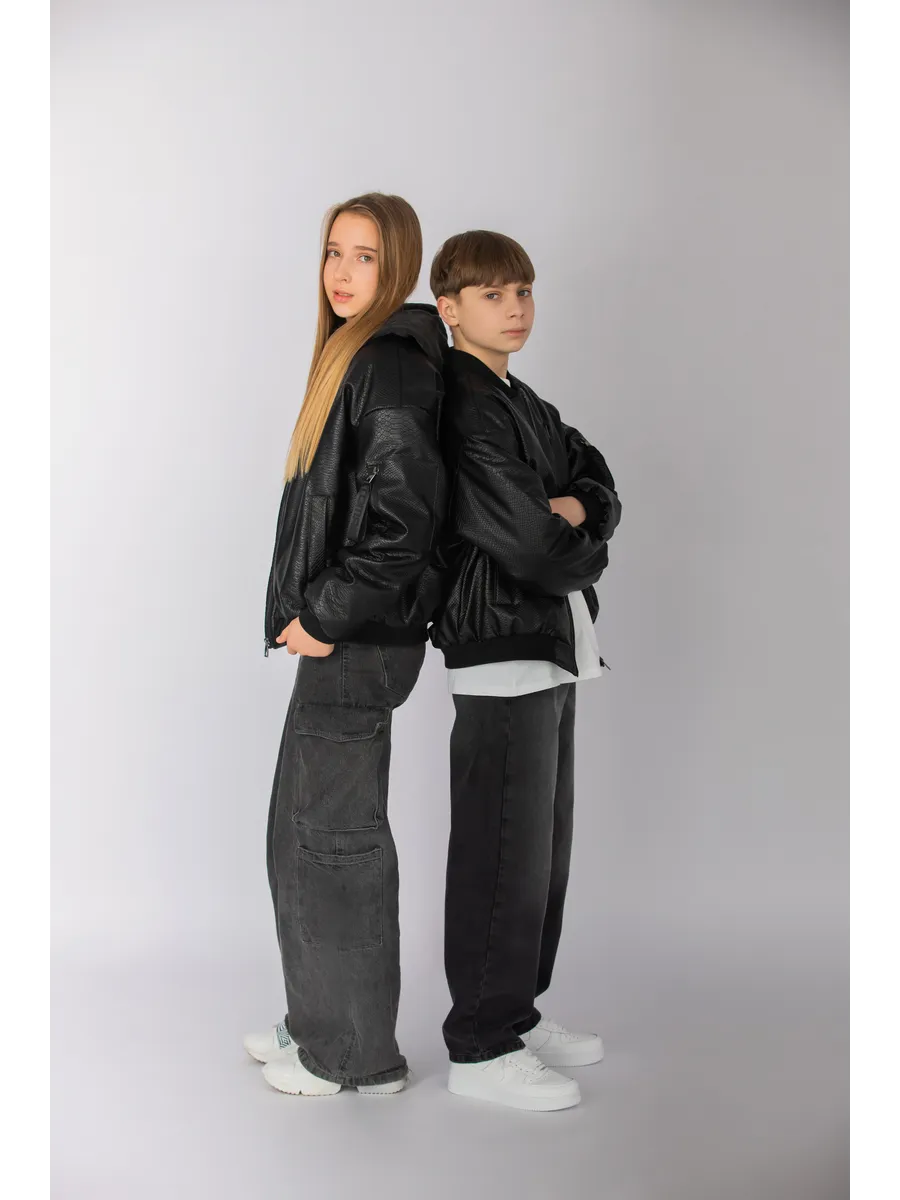 Куртка Бомбер утепленный оверсайз из эко кожи для подростка
