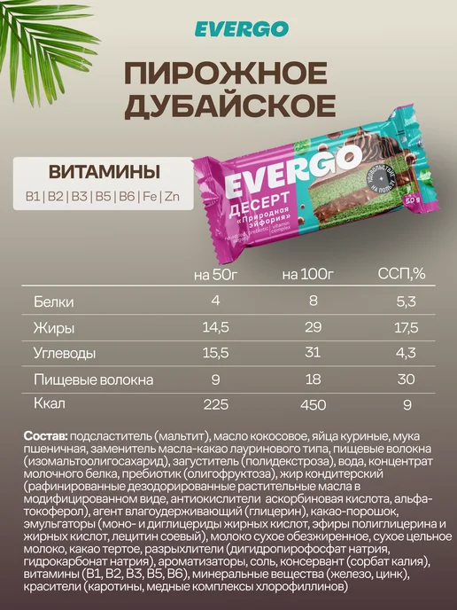 EVERGO Протеиновое печенье, Брауни без сахара 8 шт по 50г, 8 шт, 50 г, фото 4