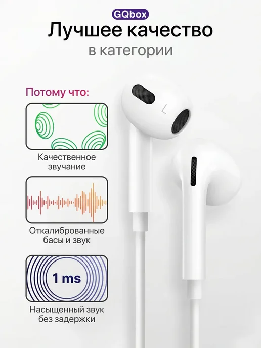 GQbox Наушники проводные Type-C PRO с микрофоном, белый, фото 4