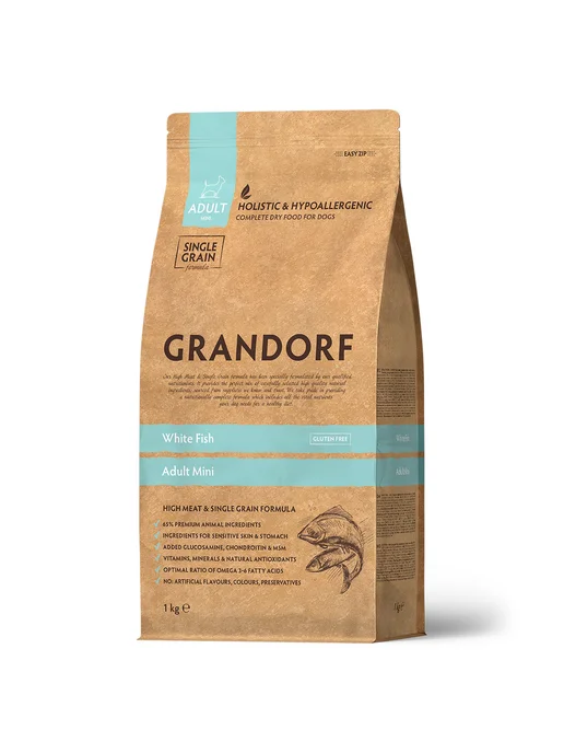 Сухой корм Grandorf' Белая для собак, взрослые, мелкие, рыба, 1 кг