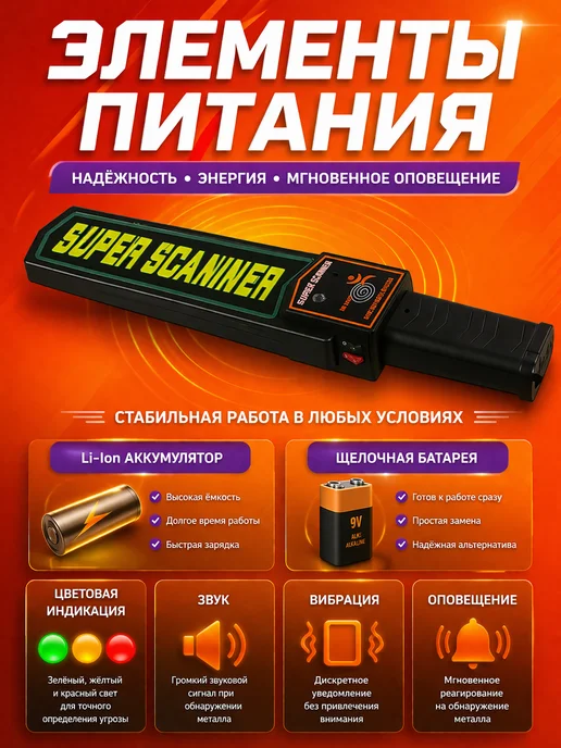 Super Scanner Ручной досмотровый металлоискатель MD-3003B1, вариант, фото 5