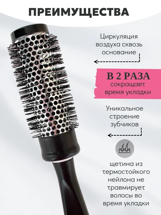 Брашинг Расческа термо для волос, черный, фото 4