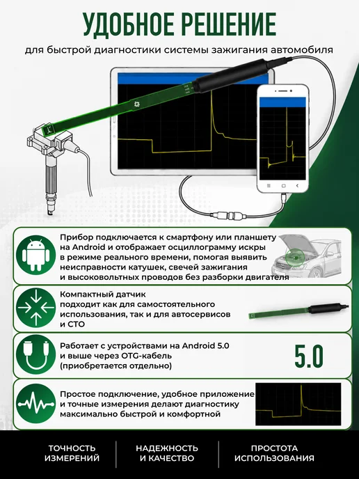 Acelab Активный USB-датчик зажигания MK2 с программой AndroSns MK2, зеленый, фото 2