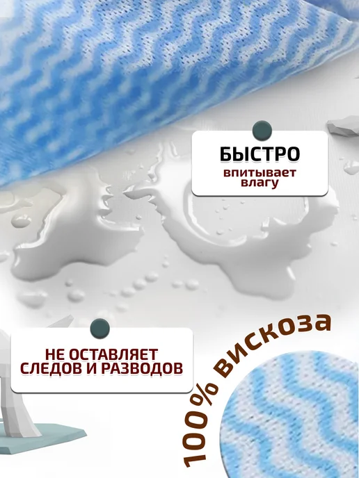 Clean Line Салфетки вискозные для уборки и мытья посуды, голубой, фото 6