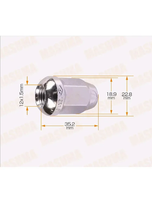 MASUMA Гайка колеса М12х1.5х35 сфера закрытая ключ 19мм HONDA MASU, 12x1.5x35, фото 2