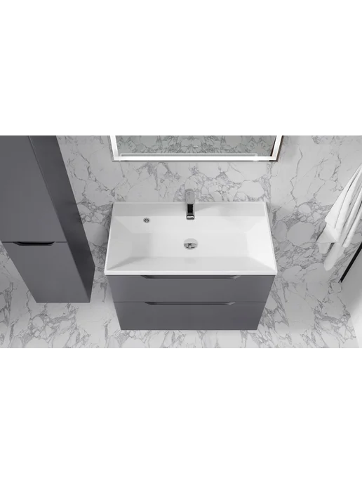 RAVAL Тумба Wector 80 белая с раковиной Classica 80, черный, фото 4