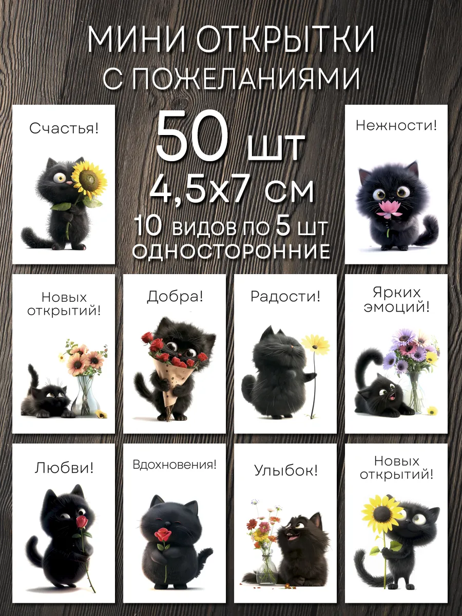 Мини открытки с пожеланиями набор 50 шт.