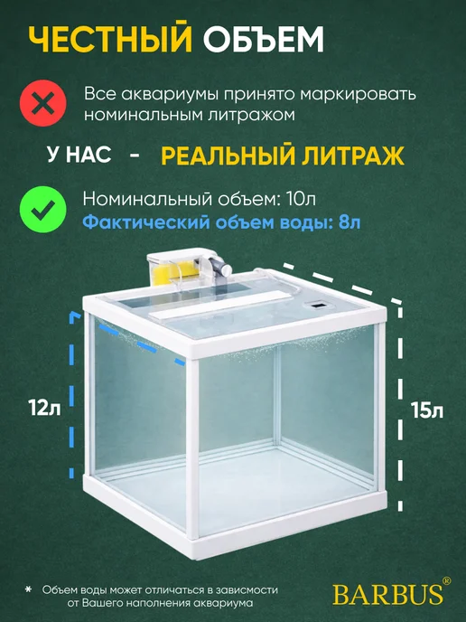 Barbus Аквариум для рыбок 8л куб черный, 8 л, фото 2