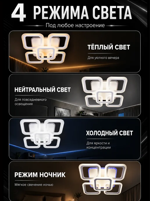 Семь огней Люстра потолочная светодиодная RGB для спальни, белый, фото 3
