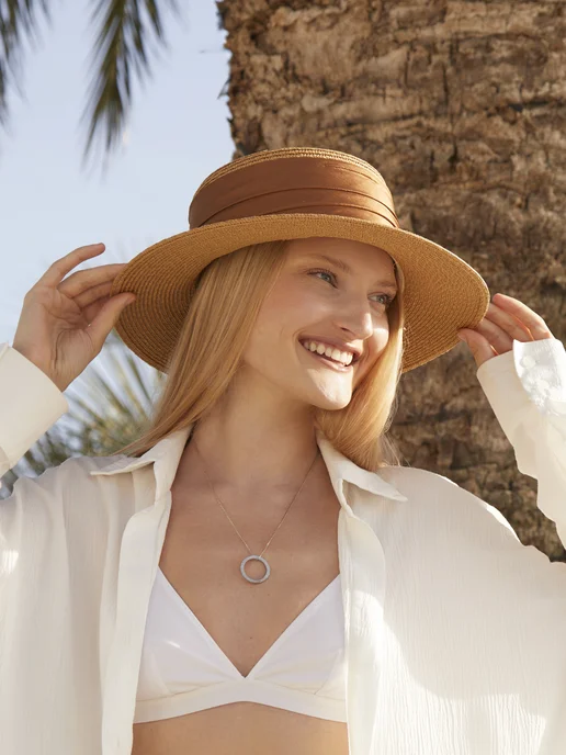 Rose Hats Шляпа пляжная летняя канотье, бежевый, фото 2