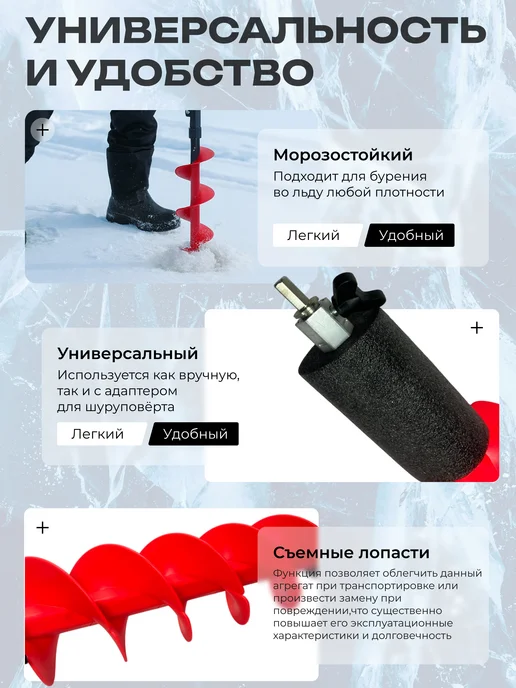 Нет бренда Шнек для ледобура и шуруповерта нейлоновый 180 мм, вариант, фото 6