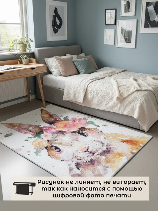 ARTIZAR Коврик детский для девочки, безворсовый, зайчик 115х160 см, 115x160 см, фото 4