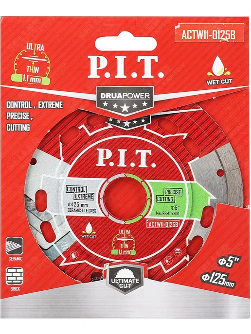 P.I.T. Диск алмазный отрезной ультратонкий PIT 125х1,1 ACTW11-0125B, 125x1.1, фото 6