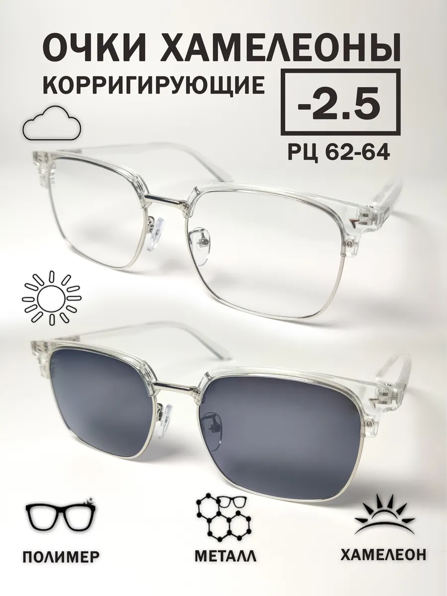 Прозрачные очки-хамелеон женские корригирующие -2.5