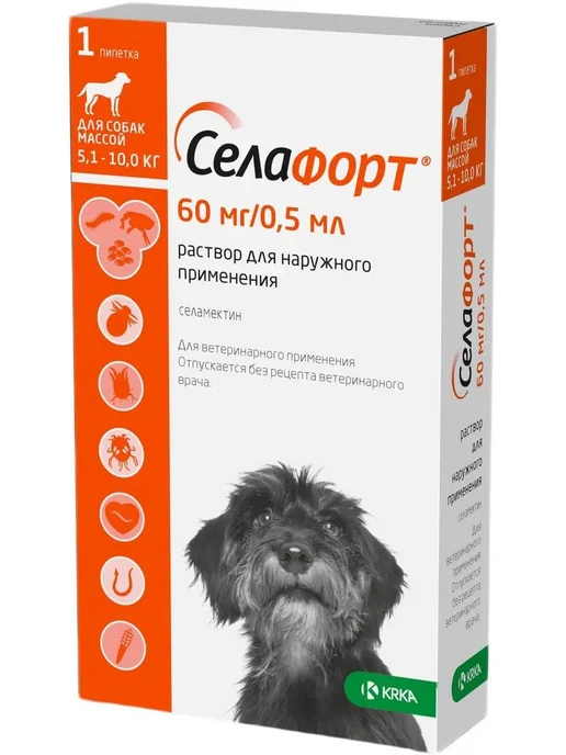 KRKA Селафорт капли для собак 5-10 кг от глистов и блох, 10 кг