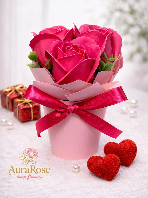 AuraRose Букет из мыльных роз, розовый