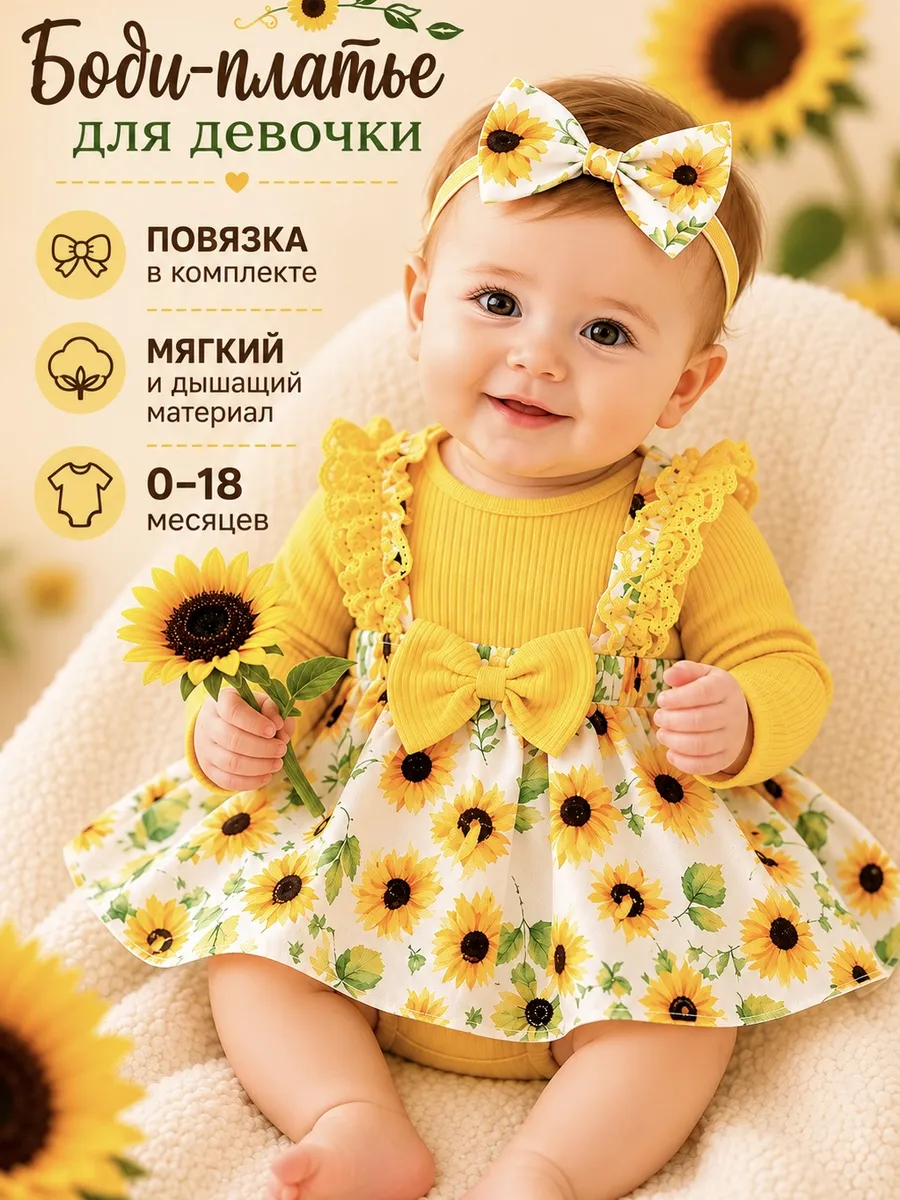 Платье с подсолнухами для новорожденных