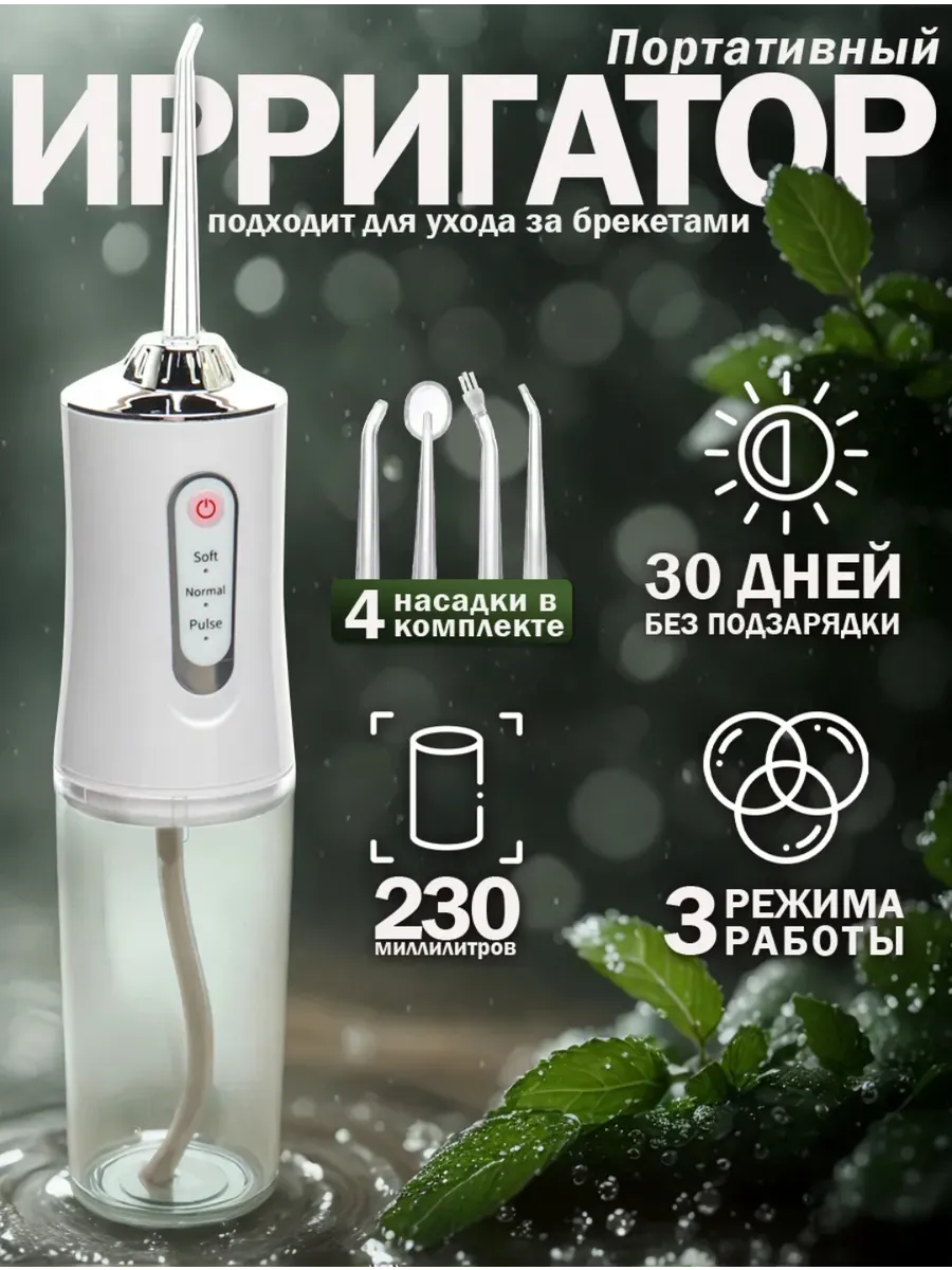 Ирригатор портативный для зубов и десен с насадками