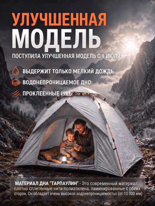 TOOE Палатка туристическая 3-местная, автоматическая, серый, фото 7