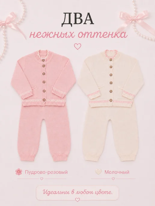 арам Хлопковый вязаный костюм для новорожденного малыша, белый, фото 2