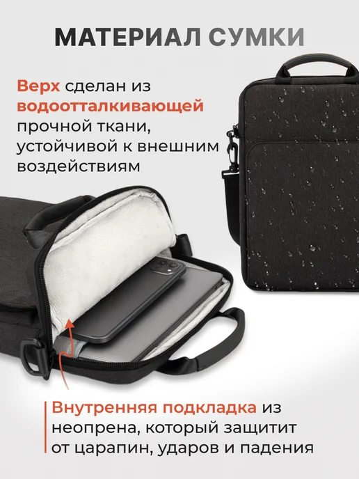 Mais Сумка для ноутбука 13-14 дюймов macbook air документов а4, черный, фото 6