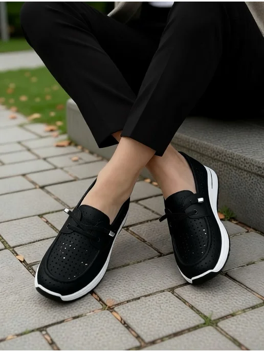 ZYT SHOES Мокасины летние дышащие на широкую ногу на платформе, вариант, фото 7
